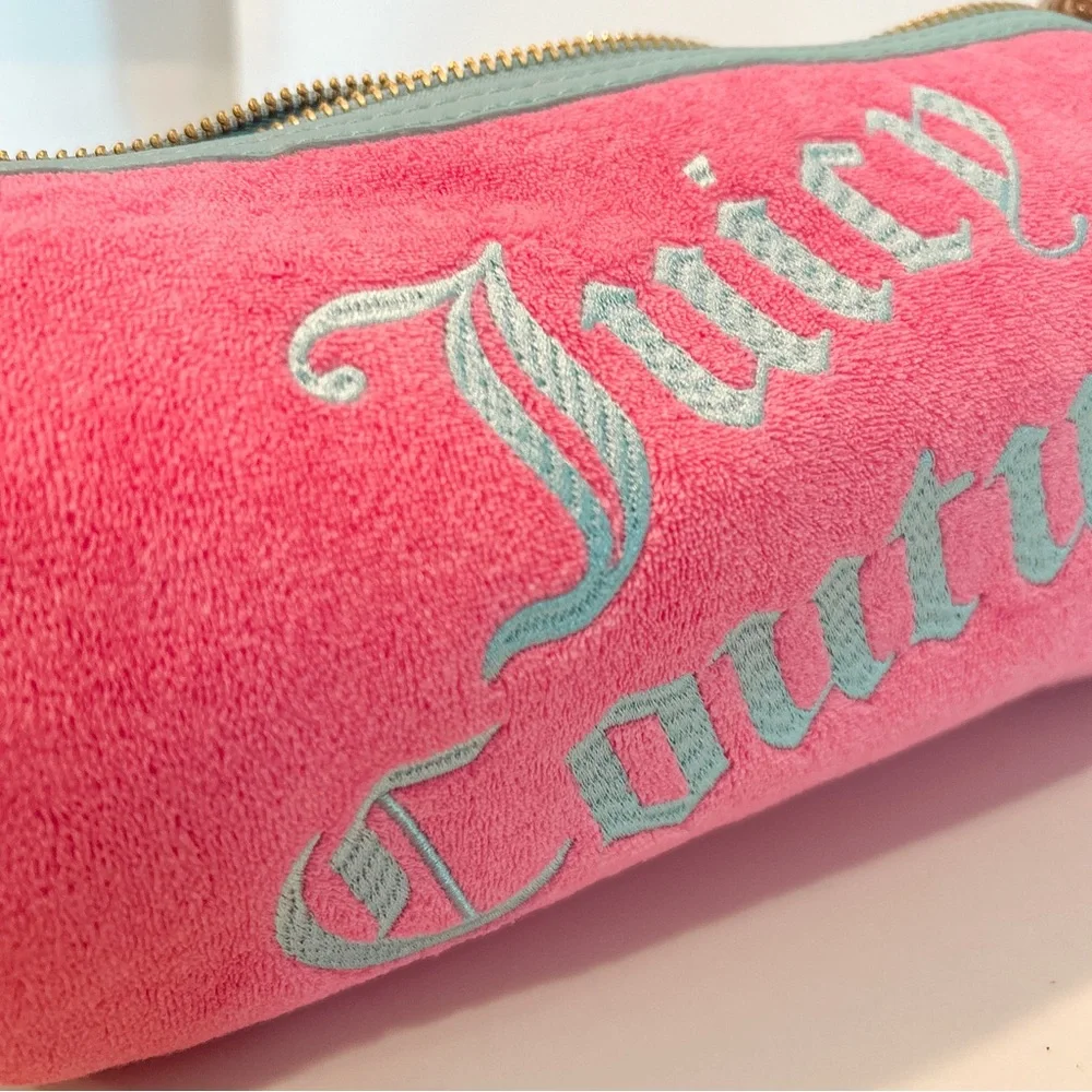 Juicy Couture Bag Pink Blue Terry Cloth Velour Barrel Shoulder Bag Set Y2K NWT